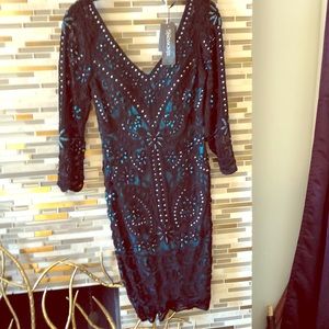 New w/Tag, Sue Wong beaded teal/black partay dress.